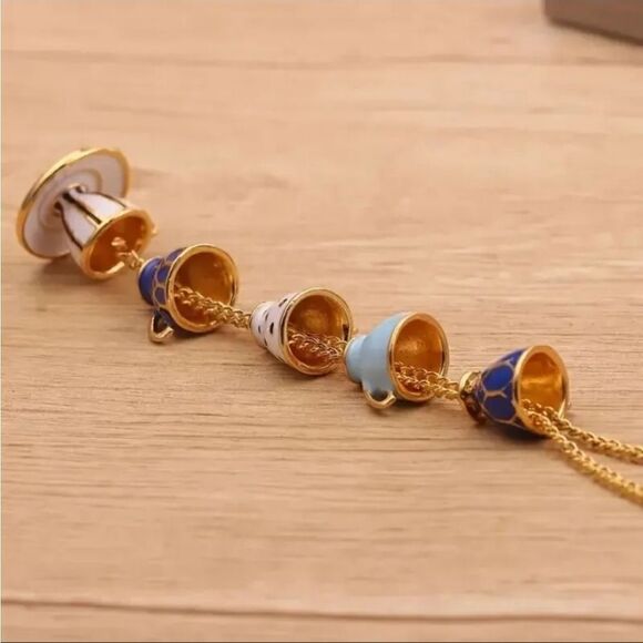 Adorable Hand Painted Enamel Teacups Stacked Necklace - Picture 4 of 5